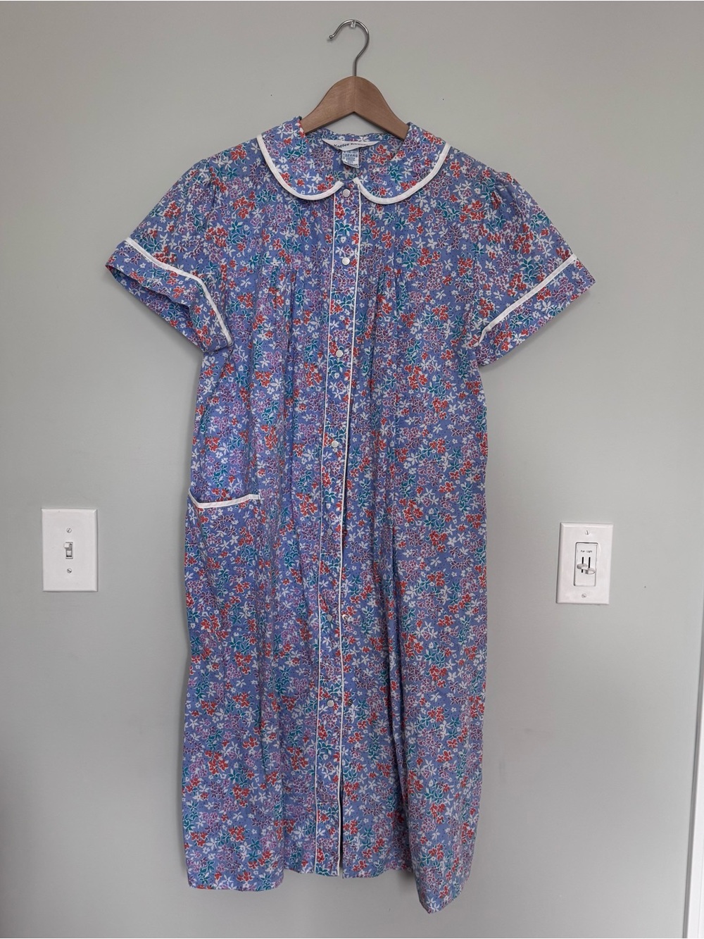 Vintage 60s Sears Koffee Kasual Floral House Dress Duster Blue Pink